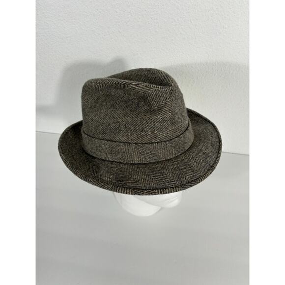 Vintage Pedigree Fifth Avenue New York Fedora Wool Hat M Large Gray Herringbone - Picture 9 of 15
